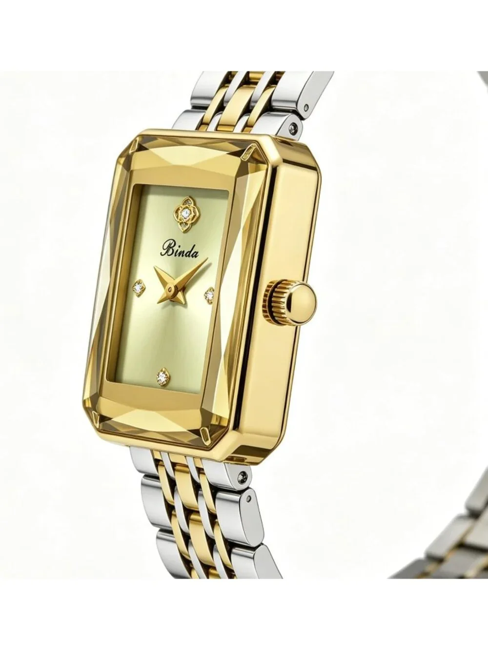 Women's Silver Gold Green Vintage Rectangular Case Stainless Steel Band Watches